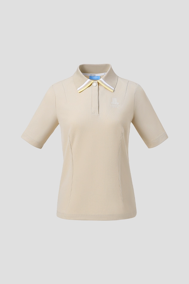 COOLING HALF SLEEVE COLLOR TOP-BEIGE