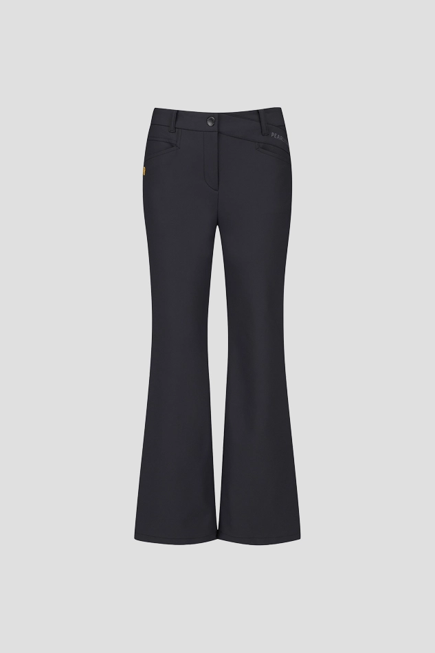 WOMENS SOLID BANDING SEMI BOOTCUT PANTS-BLACK