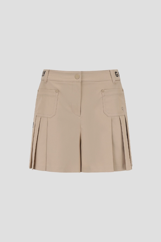 WOMENS BANDING PLEATED WIDE SHORTS-KHAKI