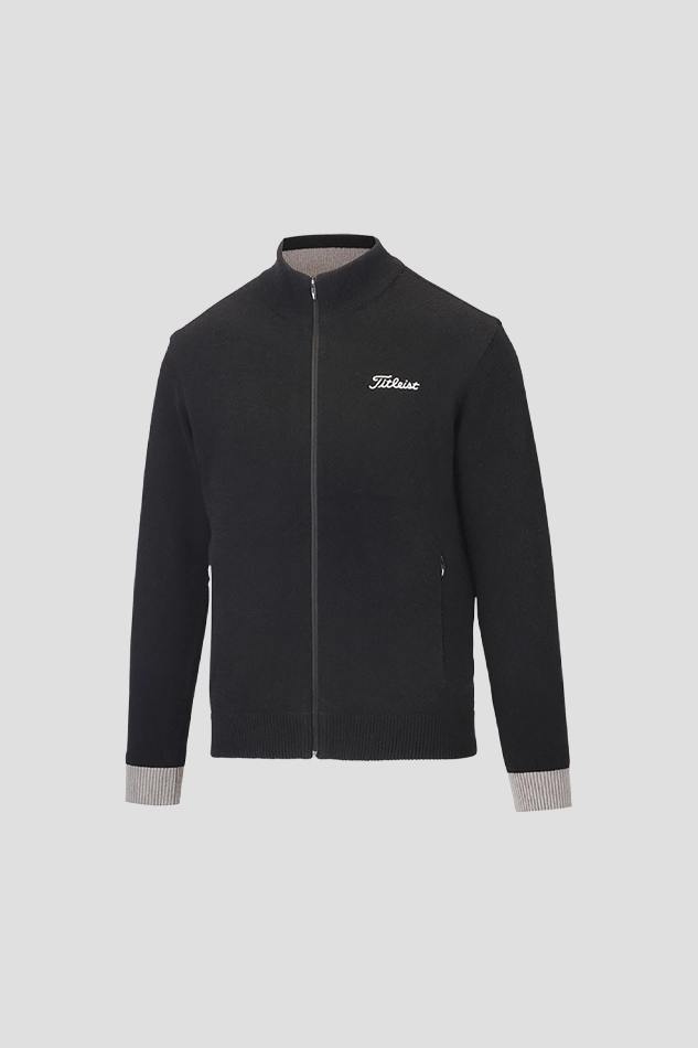 MENS STANDUP COLLAR WOOL SWEATER-BLACK