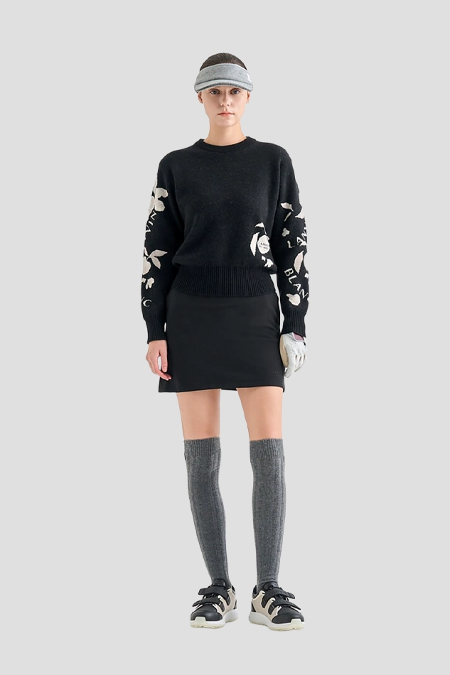 CASHMERE BLEND JACQUARD KNIT TOP-BLACK