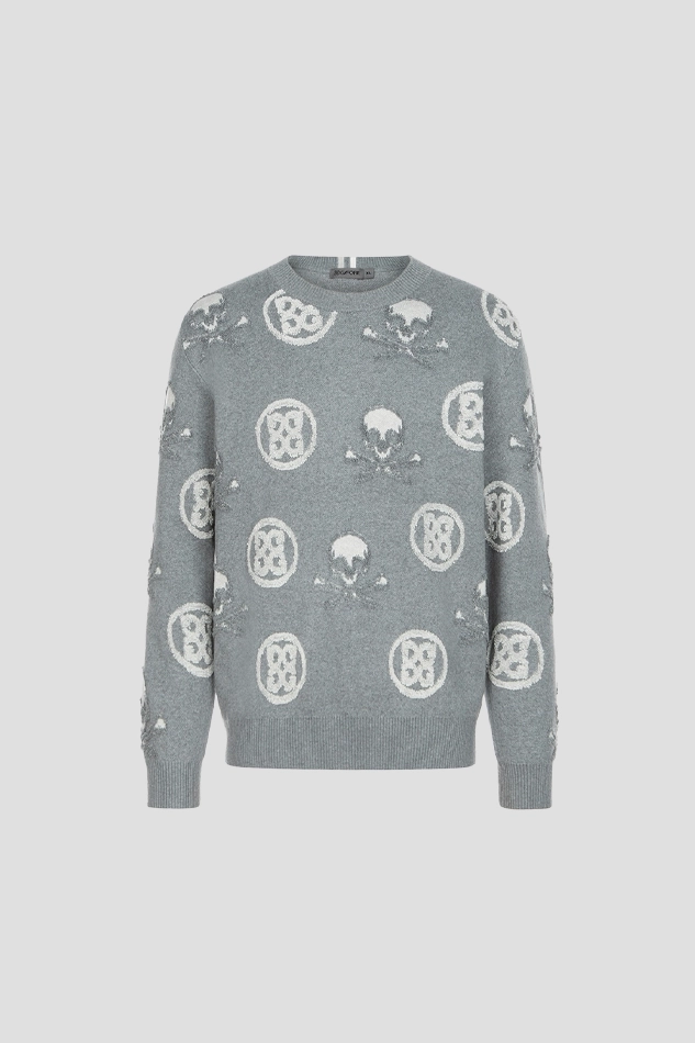 JACQUARD CREWNECK SWEATER MEN-GRAY