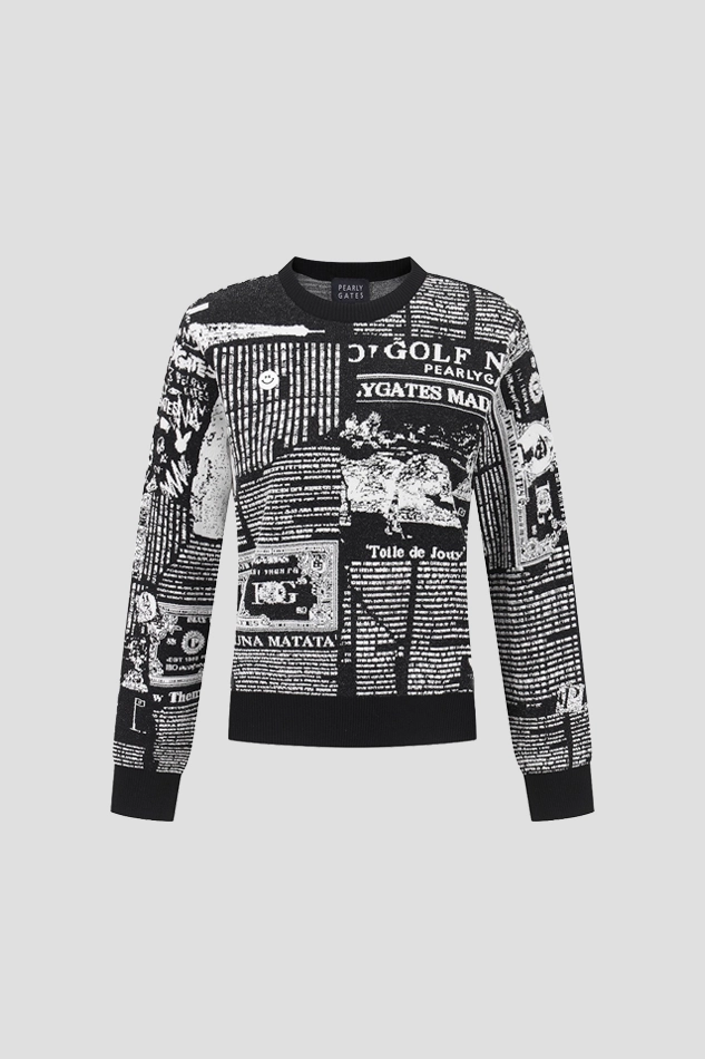 WOMENS SMILE NEWSPAPER JACQUARD LONGSLEEVE KNIT-BLACK