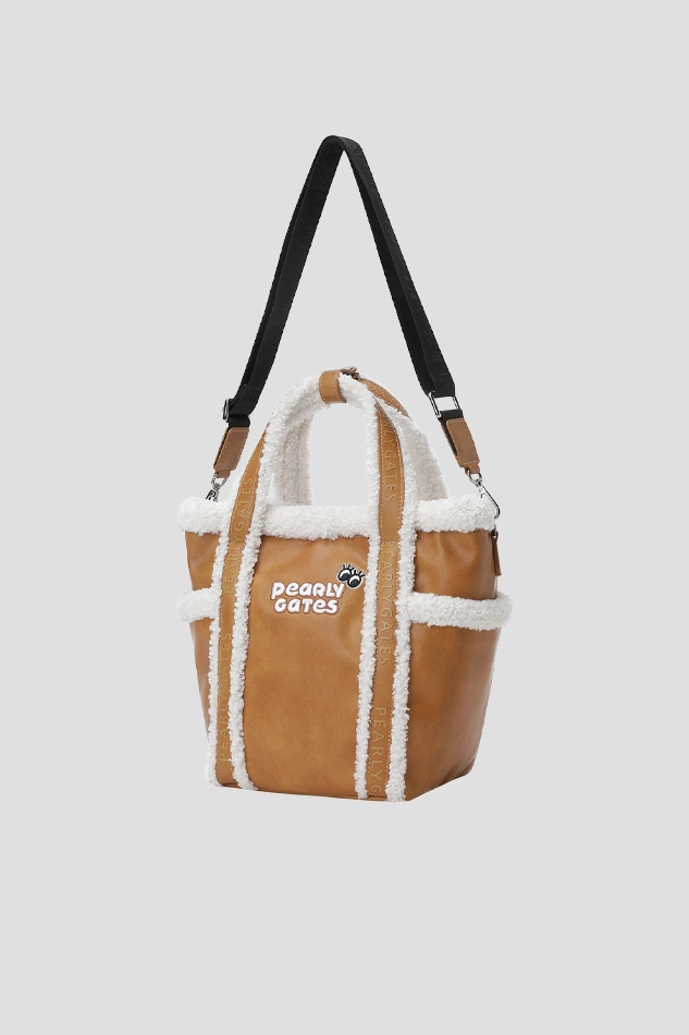 WOMEN SMILE METAL SYMBOL TWO WAY TOTE BAG-KHAKI