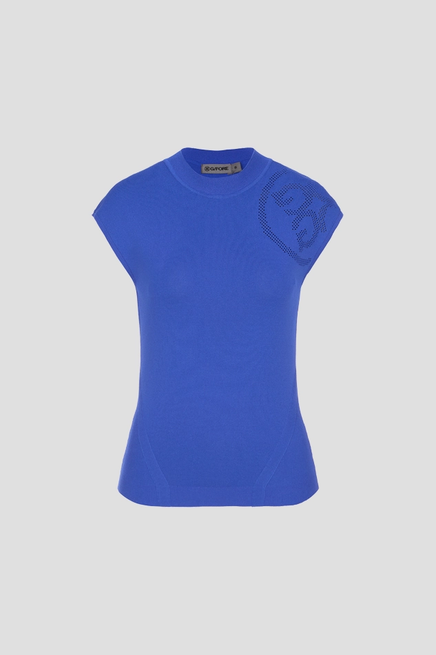 MOCKNECK KNIT SLEEVELESS WOMEN-BLUE