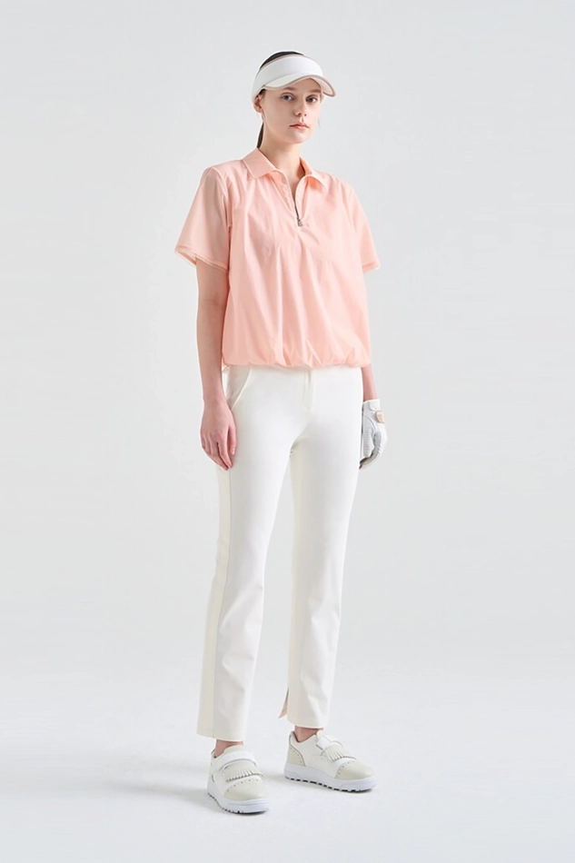 STRETCH BACK BANDING SLIT PANTS-WHITE