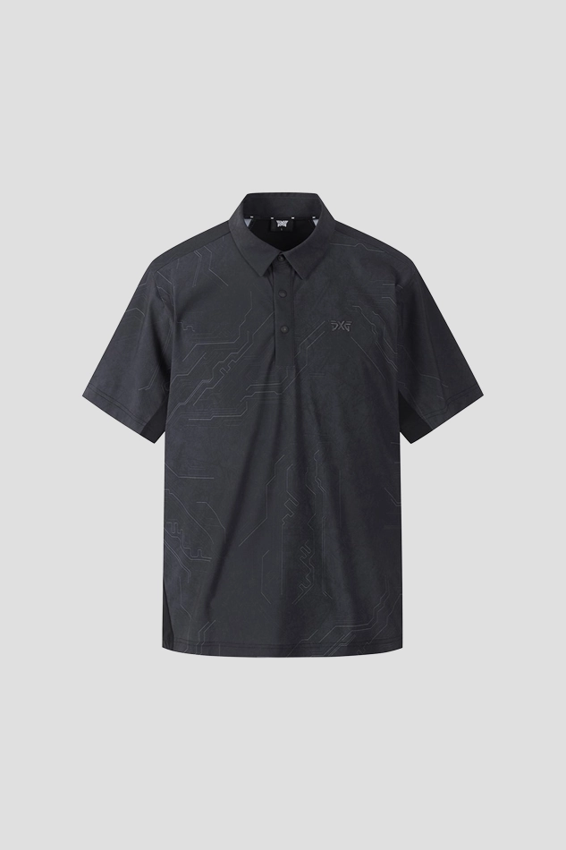 SUMMER PATTERN COLLAR SHORT-SLEEVE-BLACK