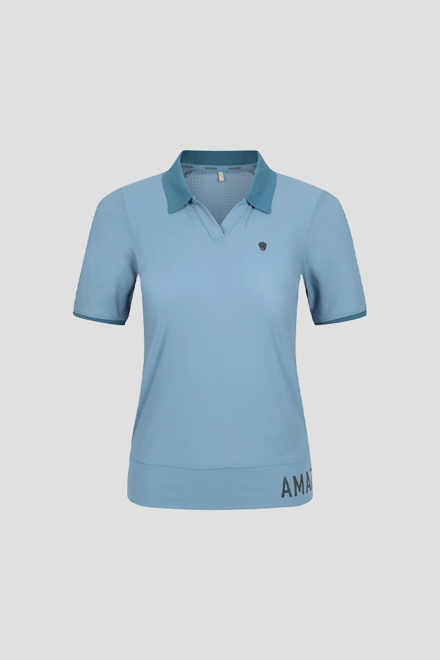 WOMEN NANOGRAM COLLAR T SHIRT-BLUE