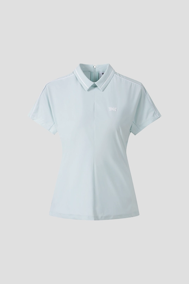 WOMENS SUMMER PERFORATED COLLARED SHORT SLEEVE-MINT