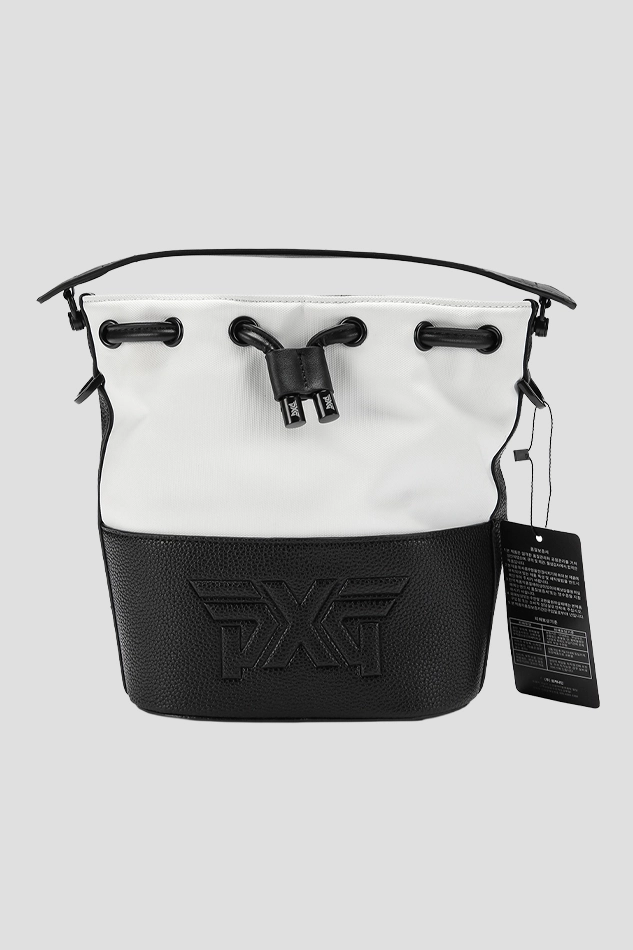 PXG WOMENS TWO COLOR PATCHWORK BUCKET BAG-WHITE