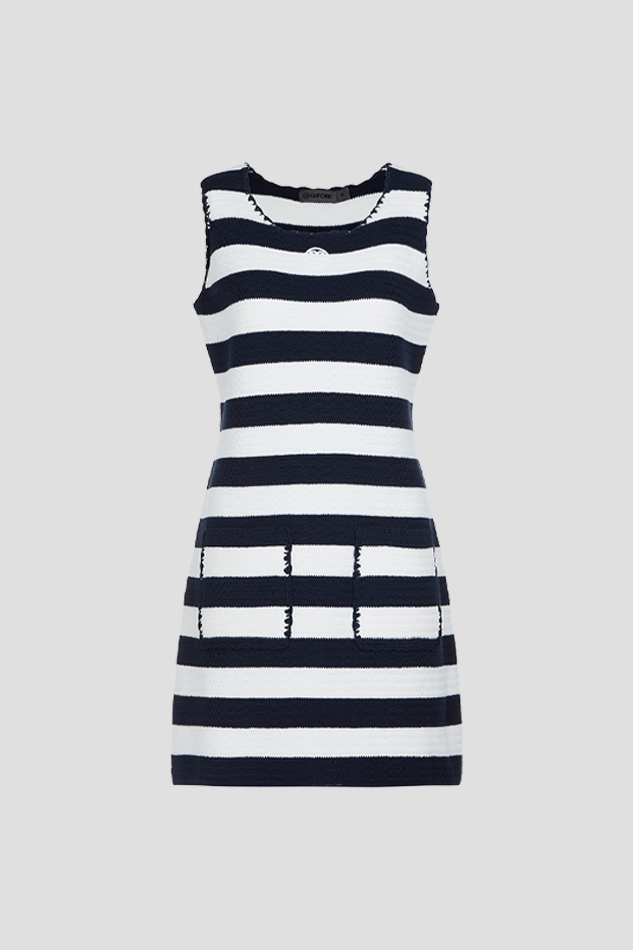 STRIPED KNIT DRESS WOMEN-NAVY