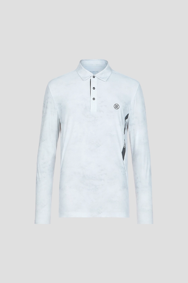 TEXTURED PATTERN LONGSLEEVES POLO MEN-LIGHTGRAY