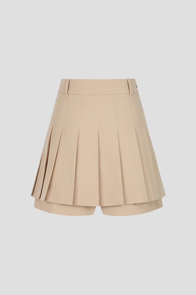 SLIT PLEATED SKIRT WOMEN-BEIGE