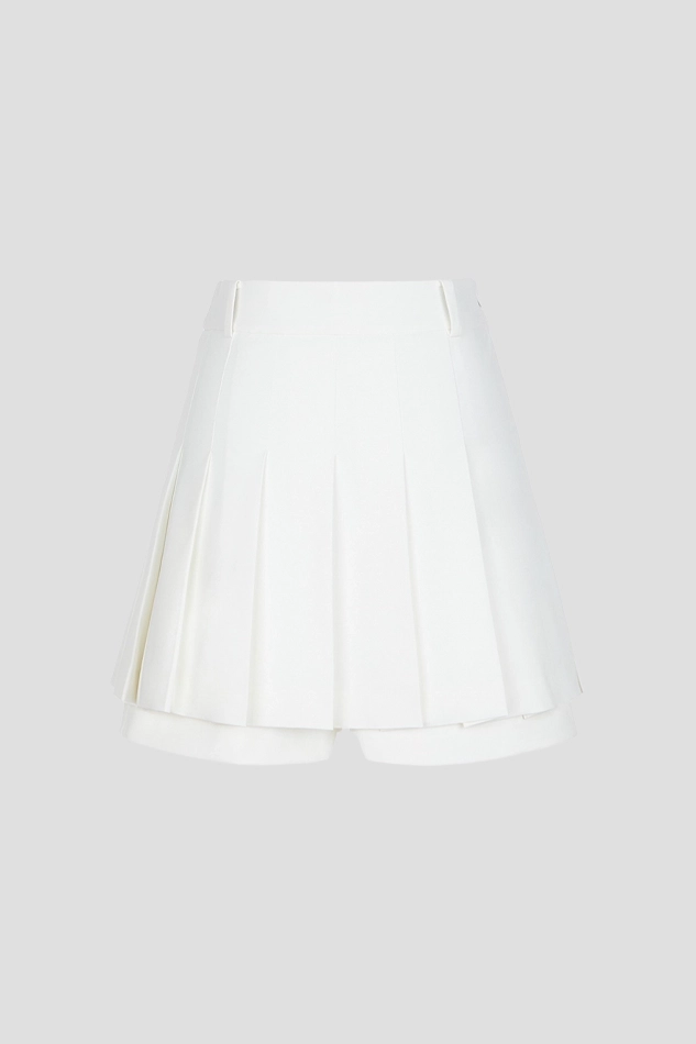 SLIT PLEATED SKIRT WOMEN-WHITE