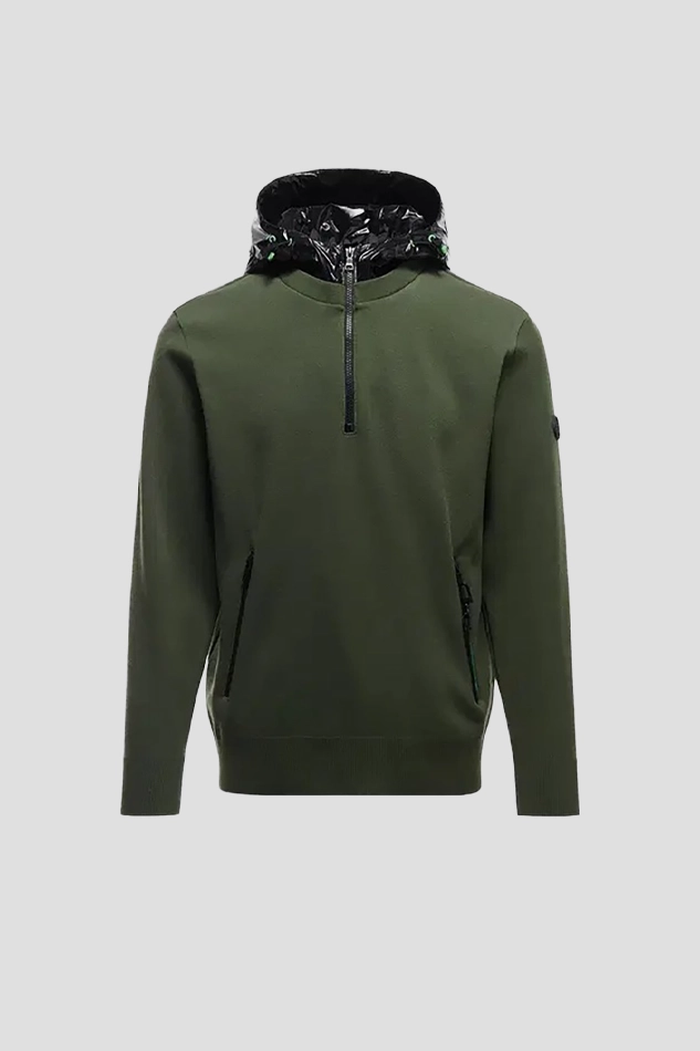 HALF ZIP KNIT HOODIE MEN-GREEN