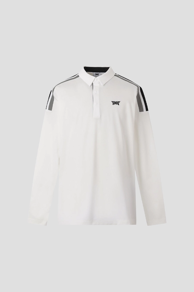 COLOR BLOCKED COLLAR LONG SLEEVE-WHITE