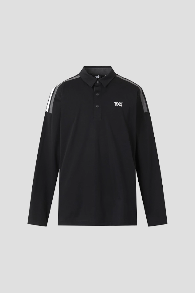 COLOR BLOCKED COLLAR LONG SLEEVE-BLACK