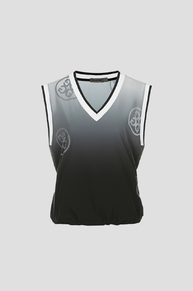 V NECK WOVEN VEST WOMEN-BLACK