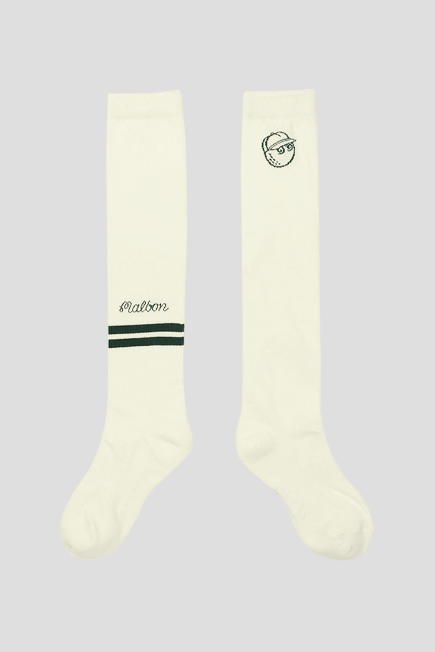 MALBON UNBALANCE STRIPE KNEE SOCKS-IVORY