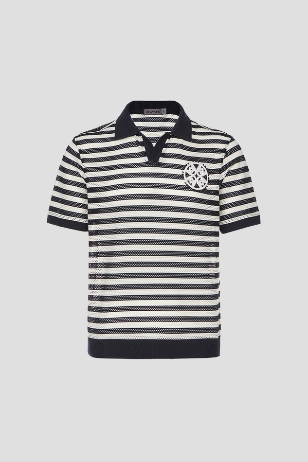 MESH STRIPE POLO MEN-NAVY