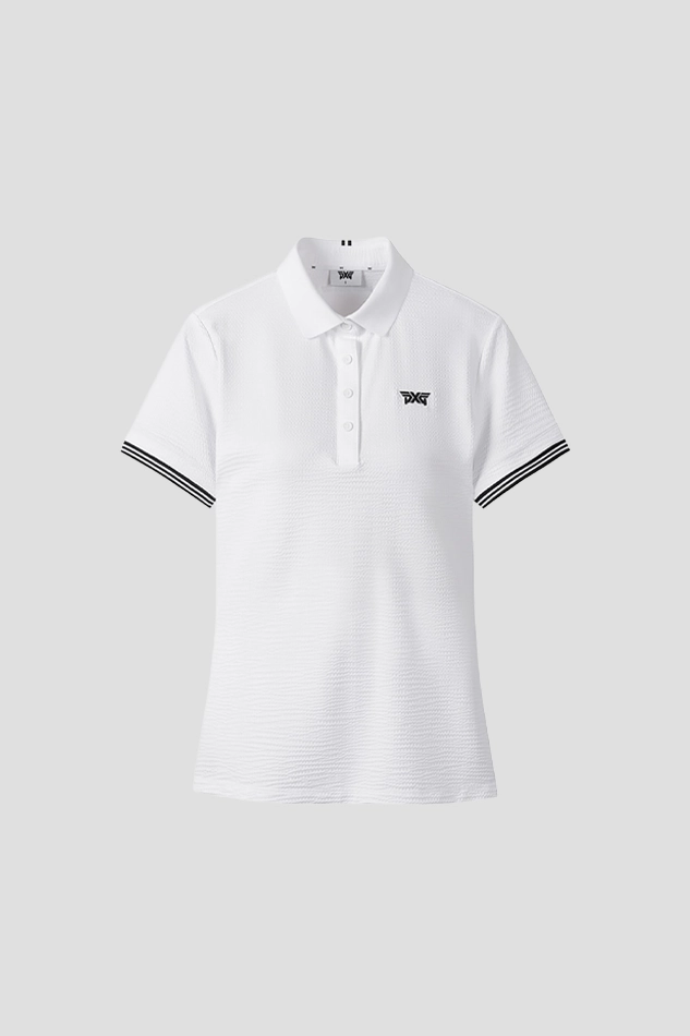 WOMEN NEW TEXTURED COLLAR SHORT SLEEVE-WHITE