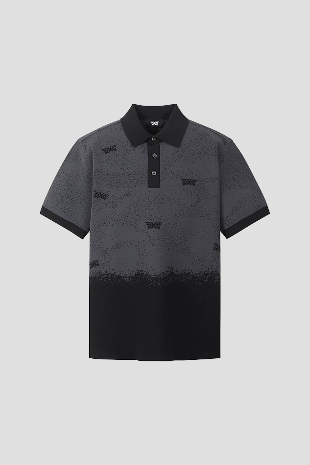 MEN PATTERN SHORT SLEEVE COLLAR SWEATER-BLACK