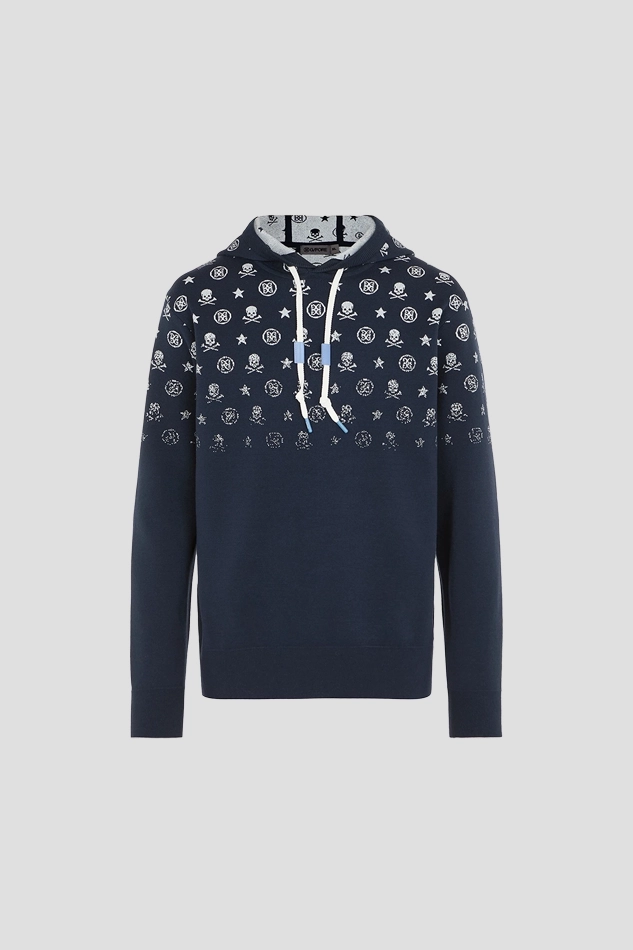 HOODED PULLOVER KNIT MEN-NAVY