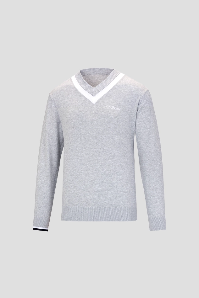 V NECK SWEATER-GRAY