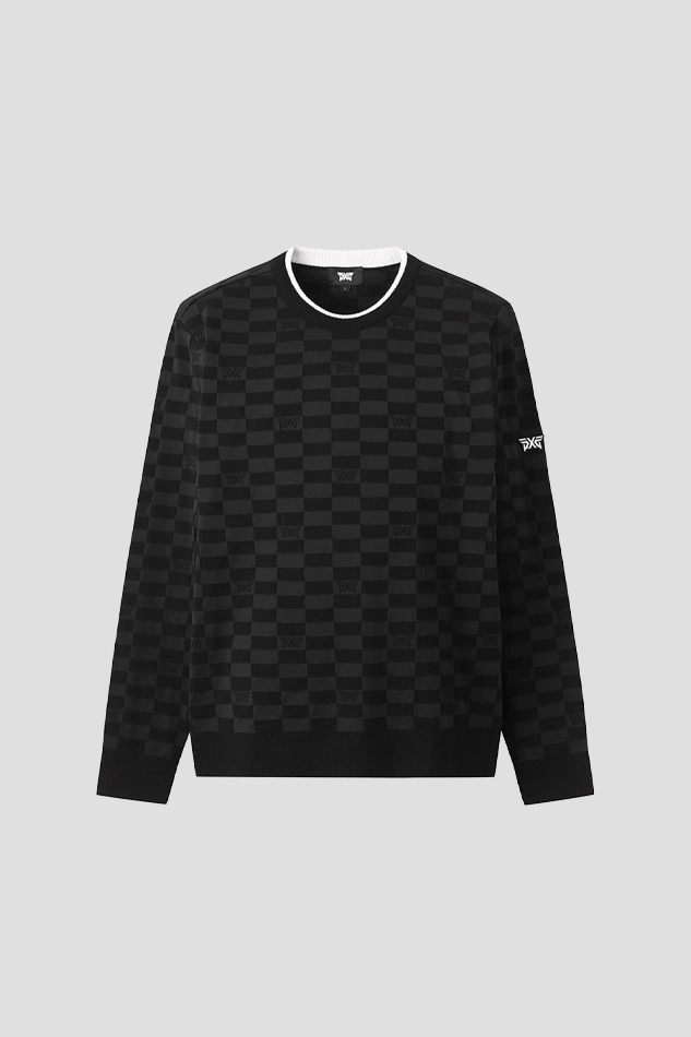 MEN JACQUARD ROUND NECK SWEATER-BLACK