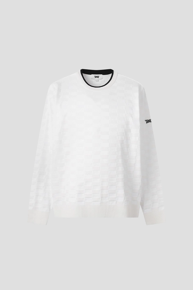 MEN JACQUARD ROUND NECK SWEATER-WHITE