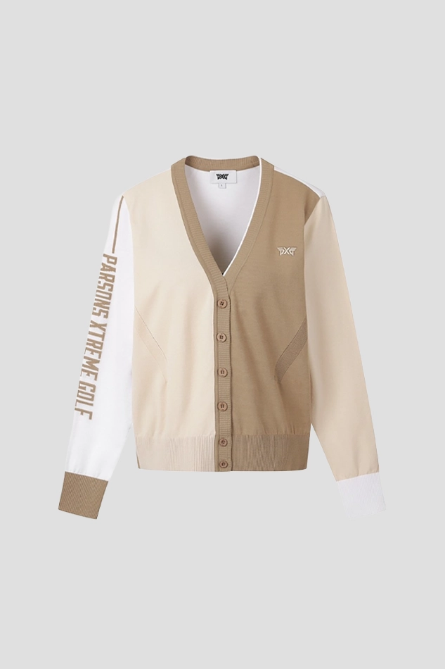 WOMEN V NECK KNIT CARDIGAN-KHAKI