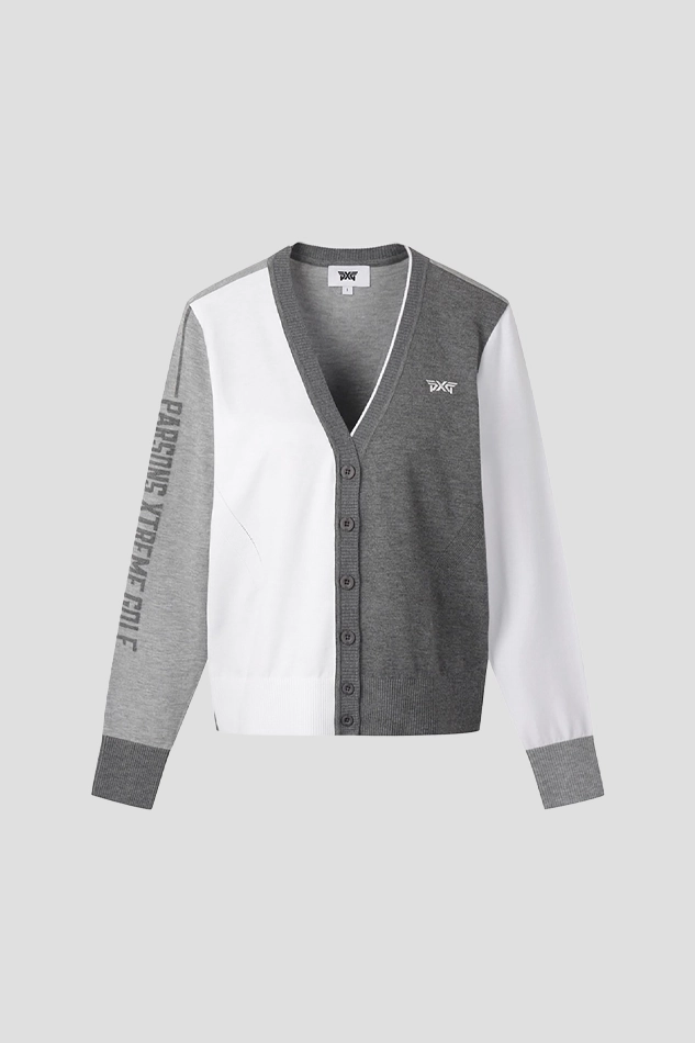 WOMEN V NECK KNIT CARDIGAN-GRAY