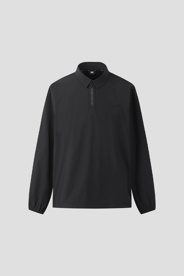 MEN WOVEN LOOSE FIT COLLAR LONG SLEEVE-BLACK