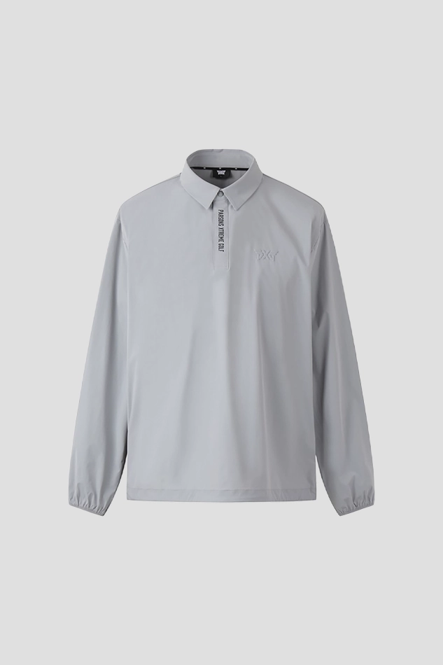 MEN WOVEN LOOSE FIT COLLAR LONG SLEEVE-GRAY