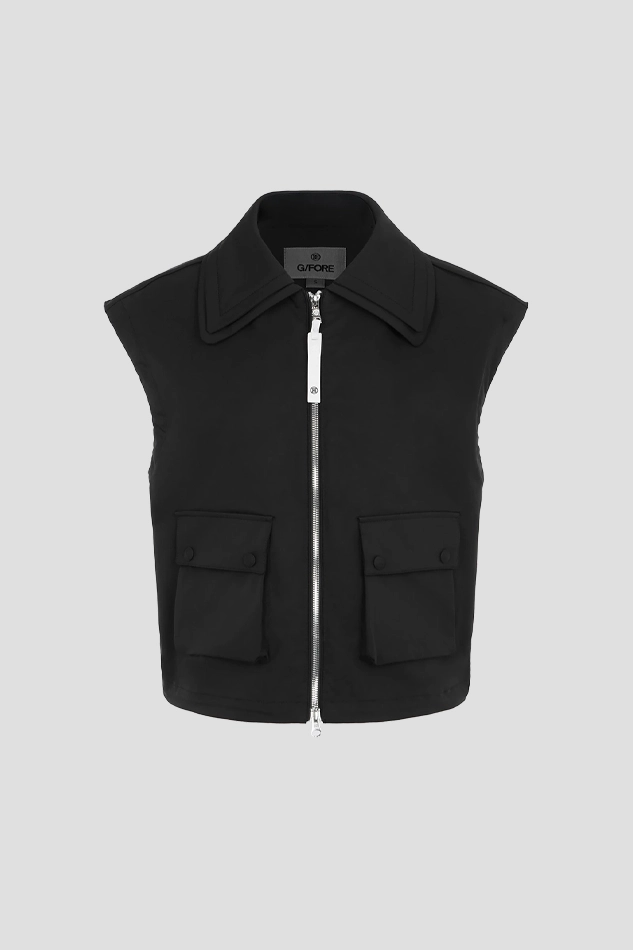 FULL ZIP WOVEN VEST WOMEN-BLACK