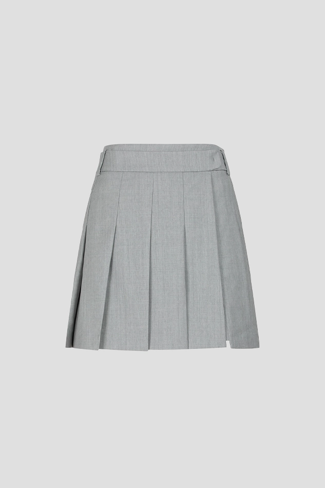 WOMEN GHOST PLEATS SKIRT-GRAY