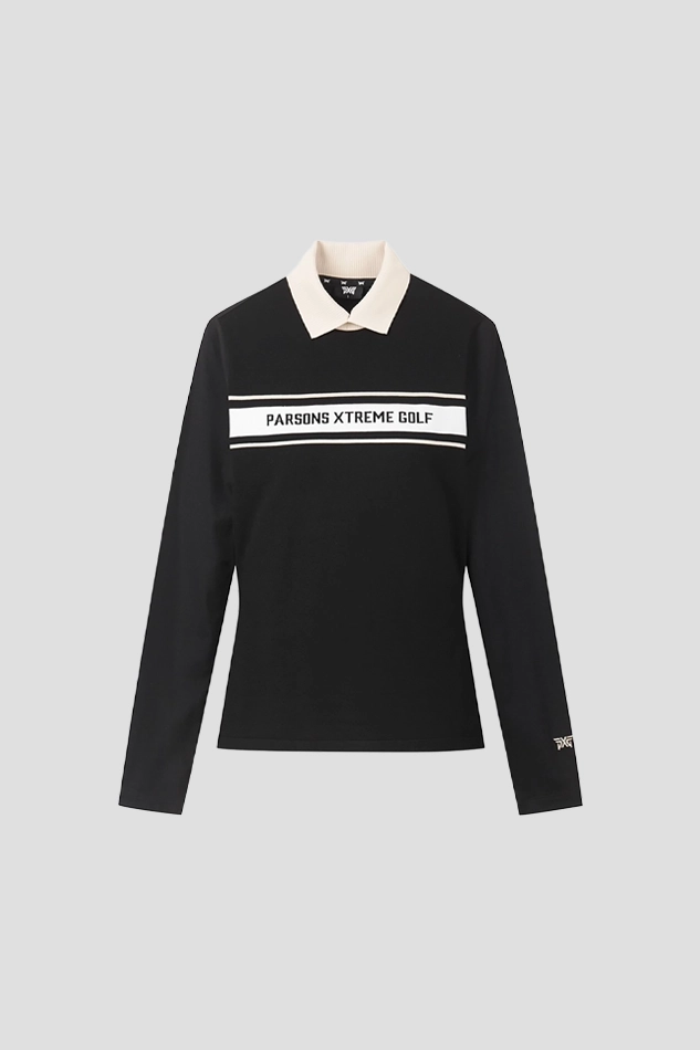 WOMEN LOGO POINT COLLARED LONG SLEEVE-BLACK
