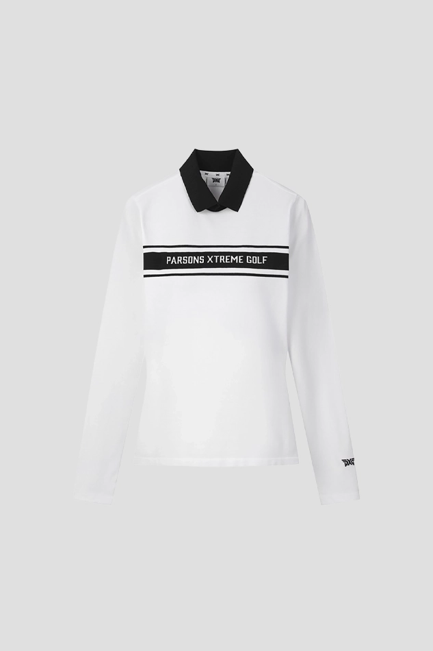 WOMEN LOGO POINT COLLARED LONG SLEEVE-WHITE
