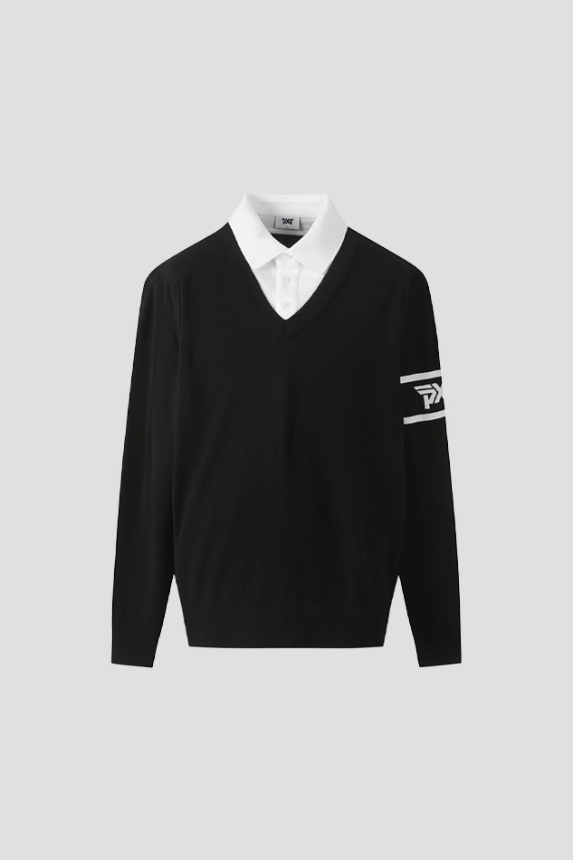 MEN COLLAR LAYERED SWEATER-BLACK