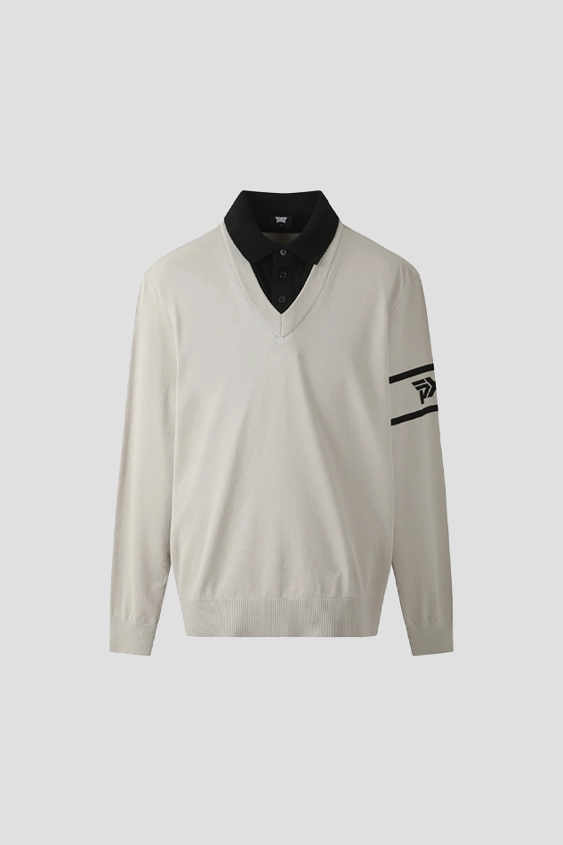 MEN COLLAR LAYERED SWEATER-KHAKI