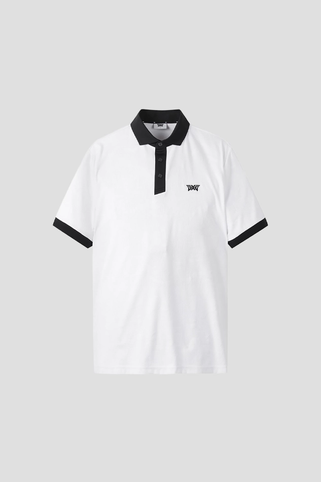 MEN MESH JACQUARD COLLAR SHORT SLEEVE-WHITE