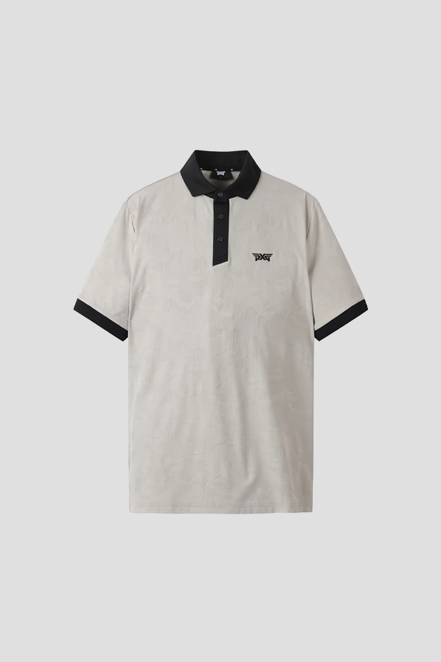 MEN MESH JACQUARD COLLAR SHORT SLEEVE-KHAKI