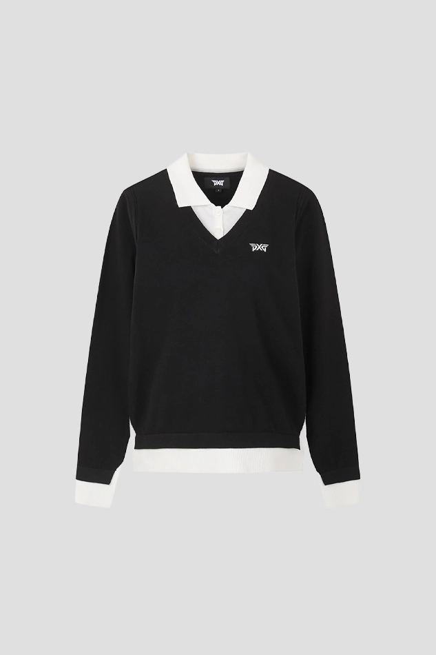 WOMEN FAKE LAYERED SWEATER 26S-BLACK