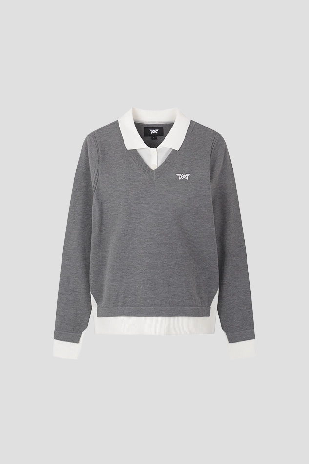 WOMEN FAKE LAYERED SWEATER 26S-GRAY