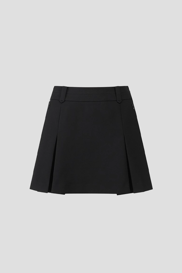 WOMEN A LINE PLEATED SKIRTS-BLACK