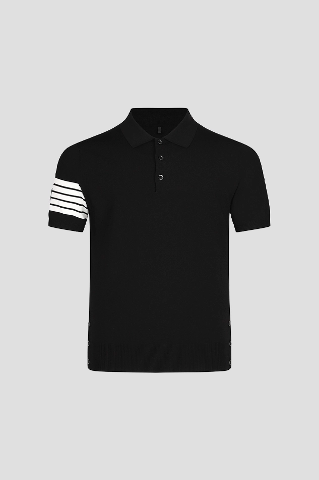 MEN GHOST POLO COLLARED SHORT SLEEVE SWEATER-BLACK