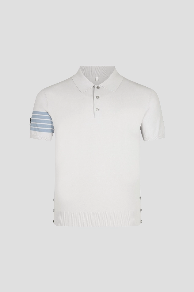 MEN GHOST POLO COLLARED SHORT SLEEVE SWEATER-LIGHTGRAY