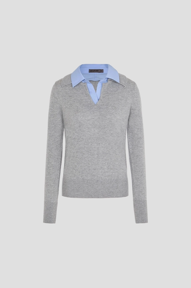 HYBRID POLO SWEATER WOMEN-GRAY