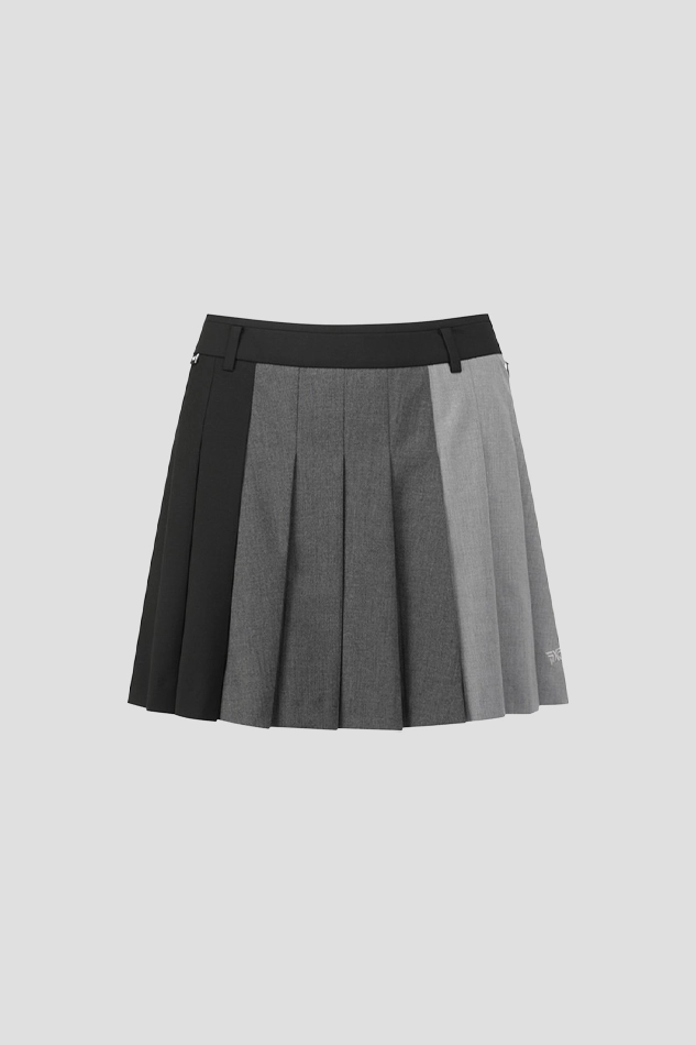 WOMEN TRICOLOR PLEATED SKIRTS 26S-BLACK