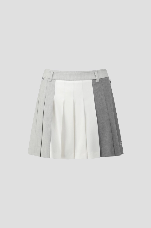 WOMEN TRICOLOR PLEATED SKIRTS 26S-GRAY